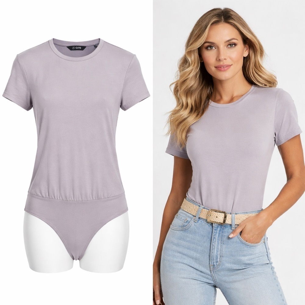 CUTS | Lavender Gray Pyca Pro Bodysuit Tee | Short Sleeve | Stretch | Size S